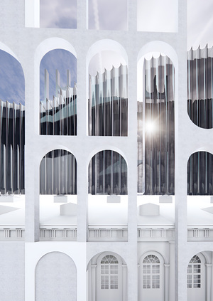 Temporary facades for the "Cluster at the end of the tunnel" exhibition