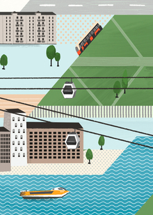 Дизайн строительного ограждения канатки через Оку