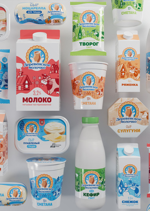 Предметный макет продукции для компании "Деревенское молочко"