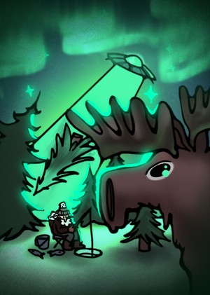 Лось, рыбак и нло