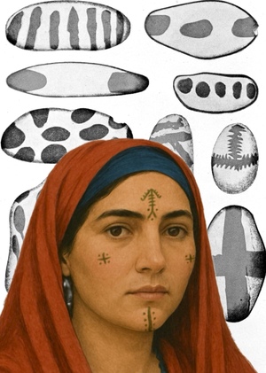 Орнаменты расписной азиатской гальки в символах татуировок берберов