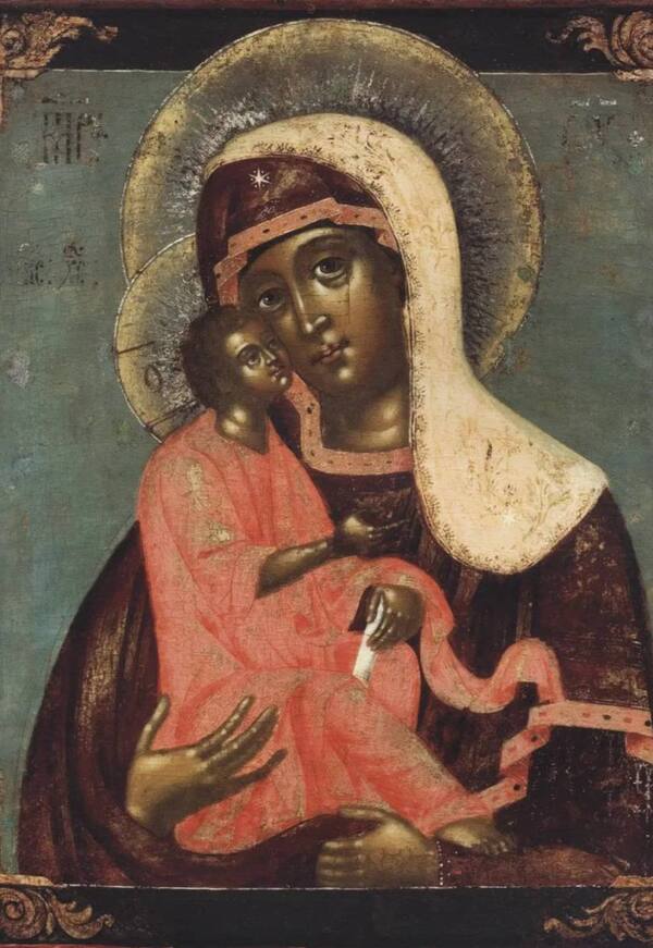 Две иконы: русская икона и картина Проторенессанса.