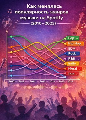 Как менялась популярность жанров музыки на Spotify (2010–2023)
