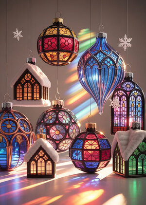Серия витражных елочных игрушек