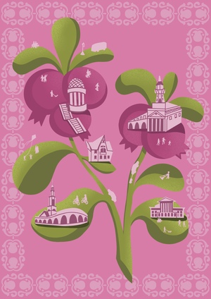 Ботаническая иллюстрация городов Золотого кольца