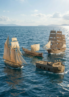 Коллекция фигурок мореходных кораблей, созданная с помощью ИИ Коллекция фигурок мореходных кораблей, созданная с помощью ИИ
