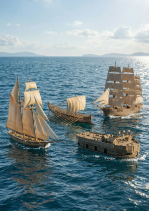 Коллекция фигурок мореходных кораблей, созданная с помощью ИИ