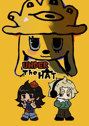 under the hat.