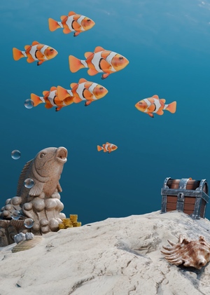 Рыбы в аквариуме 3D рендер