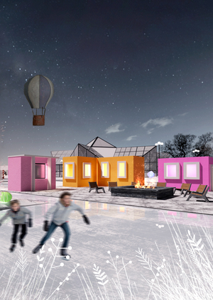 Парк при выставочном пространстве.Оформление рождественской ярмарки