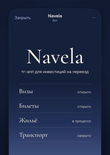 «Navela» — тг-апп для инвестиций на переезд «Navela» — тг-апп для инвестиций на переезд