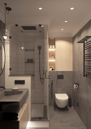 Санузел с душевой кабиной.