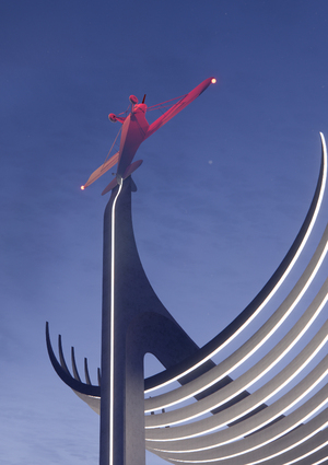 Временный архитектурный фасад к выставке Аршила Горки «Многоликость» 