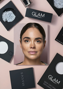 GLAM — бренд косметики с алмазной пудрой, сгенерированный ИИ GLAM — бренд косметики с алмазной пудрой, сгенерированный ИИ