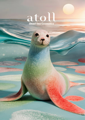 Айдентика бренда уходовой косметики «Atoll», сгенерированная нейросетями.
