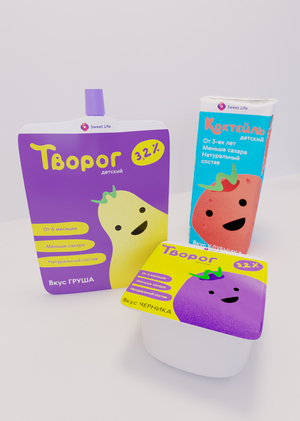 Дизайн упаковки детской линейки молочной продукции Sweet life