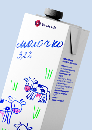 Дизайн упаковки детской линейки молочной продукции Sweet life
