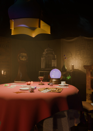 Fortune-teller Madame Philippa's tent (tarot divination and chiromancy)