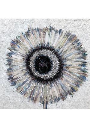 Sunflower on white. Mosaic panel