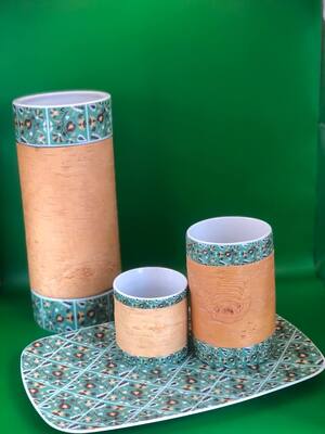 Set of porcelain dinnerware with birch bark "Izrazets" (Tiled)